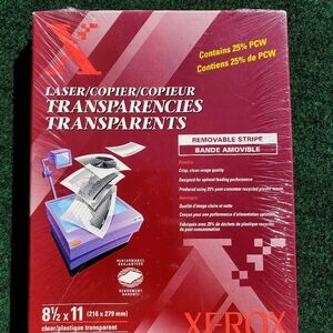 NEW XEROX LASER COPIER TRANSPARENCIES - 100 SHEETS 8 1/2" X 11"